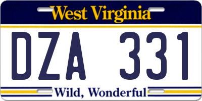 WV license plate DZA331