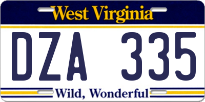 WV license plate DZA335