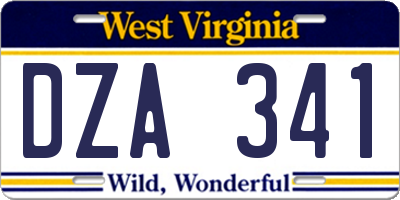 WV license plate DZA341