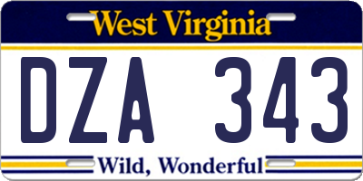 WV license plate DZA343