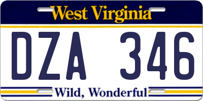 WV license plate DZA346