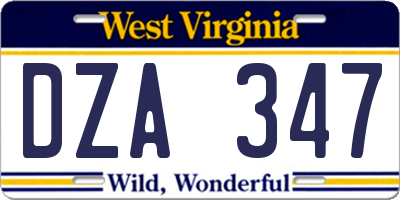 WV license plate DZA347