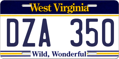 WV license plate DZA350