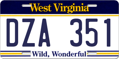 WV license plate DZA351