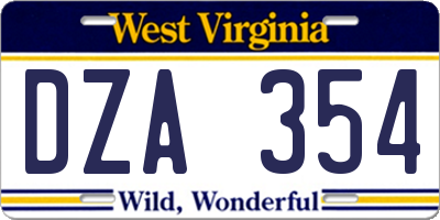 WV license plate DZA354
