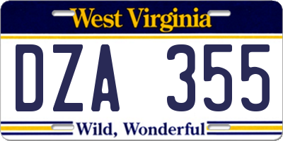 WV license plate DZA355