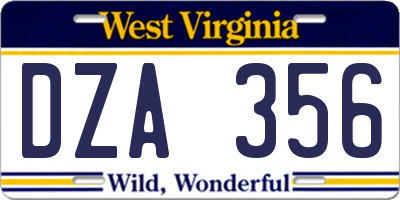 WV license plate DZA356