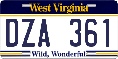 WV license plate DZA361