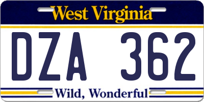 WV license plate DZA362
