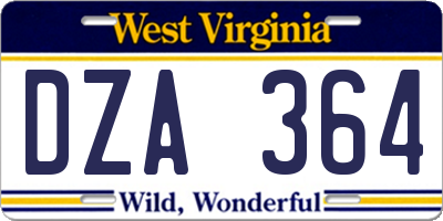 WV license plate DZA364