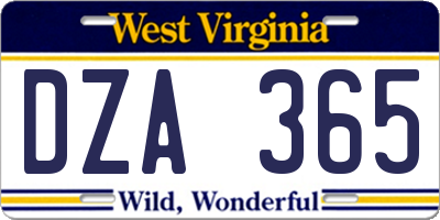 WV license plate DZA365