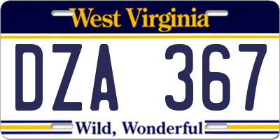 WV license plate DZA367