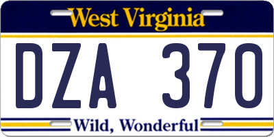 WV license plate DZA370