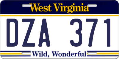 WV license plate DZA371