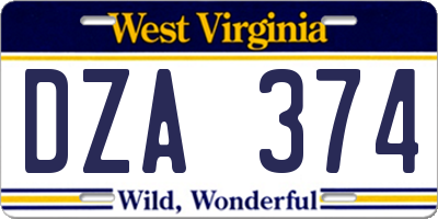 WV license plate DZA374