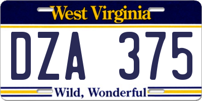 WV license plate DZA375