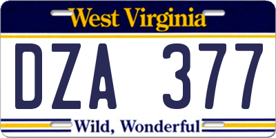 WV license plate DZA377