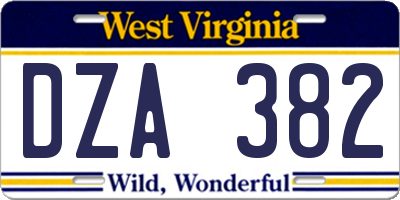 WV license plate DZA382