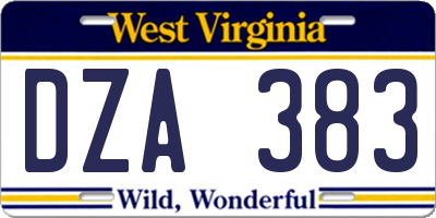 WV license plate DZA383