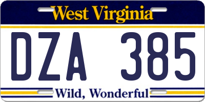 WV license plate DZA385