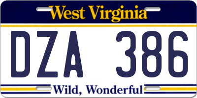WV license plate DZA386