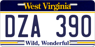 WV license plate DZA390