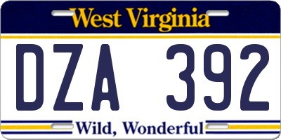 WV license plate DZA392