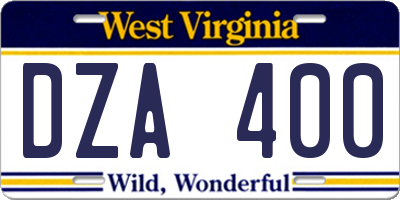 WV license plate DZA400