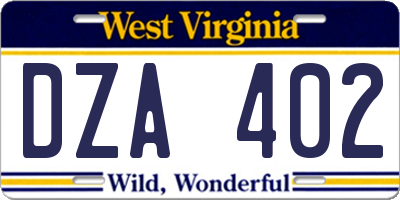 WV license plate DZA402