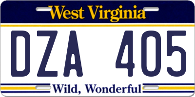 WV license plate DZA405