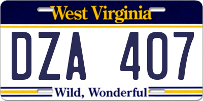 WV license plate DZA407