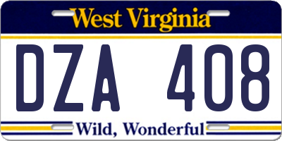 WV license plate DZA408