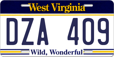 WV license plate DZA409