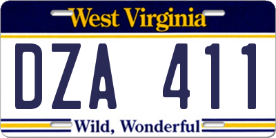 WV license plate DZA411