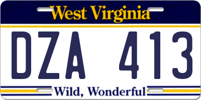 WV license plate DZA413