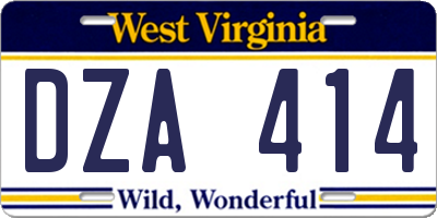 WV license plate DZA414