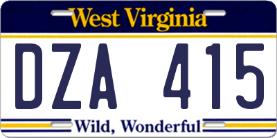 WV license plate DZA415