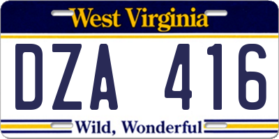 WV license plate DZA416