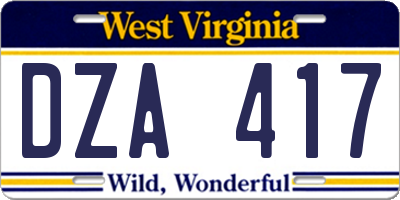 WV license plate DZA417