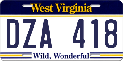 WV license plate DZA418