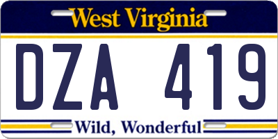 WV license plate DZA419