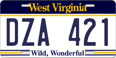 WV license plate DZA421