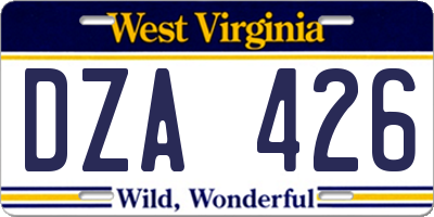 WV license plate DZA426