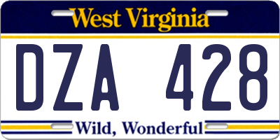 WV license plate DZA428