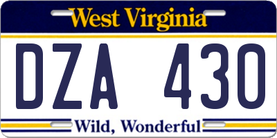 WV license plate DZA430