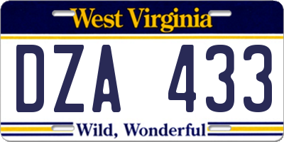 WV license plate DZA433