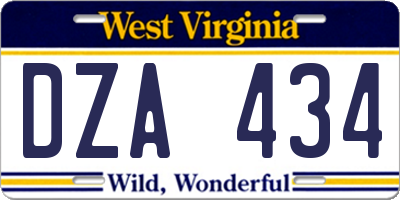 WV license plate DZA434