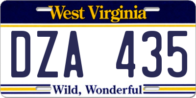WV license plate DZA435