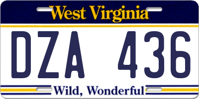 WV license plate DZA436