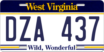 WV license plate DZA437